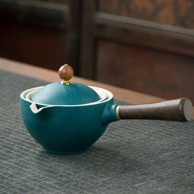 Ceramic Teapot With Wooden Handle Side-Handle Pot