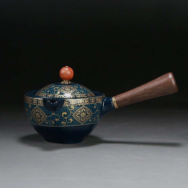 Ceramic Teapot With Wooden Handle Side-Handle Pot