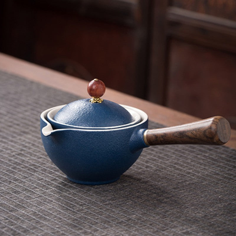 Ceramic Teapot With Wooden Handle Side-Handle Pot