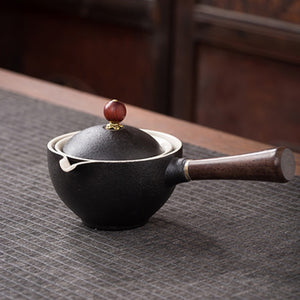 Ceramic Teapot With Wooden Handle Side-Handle Pot