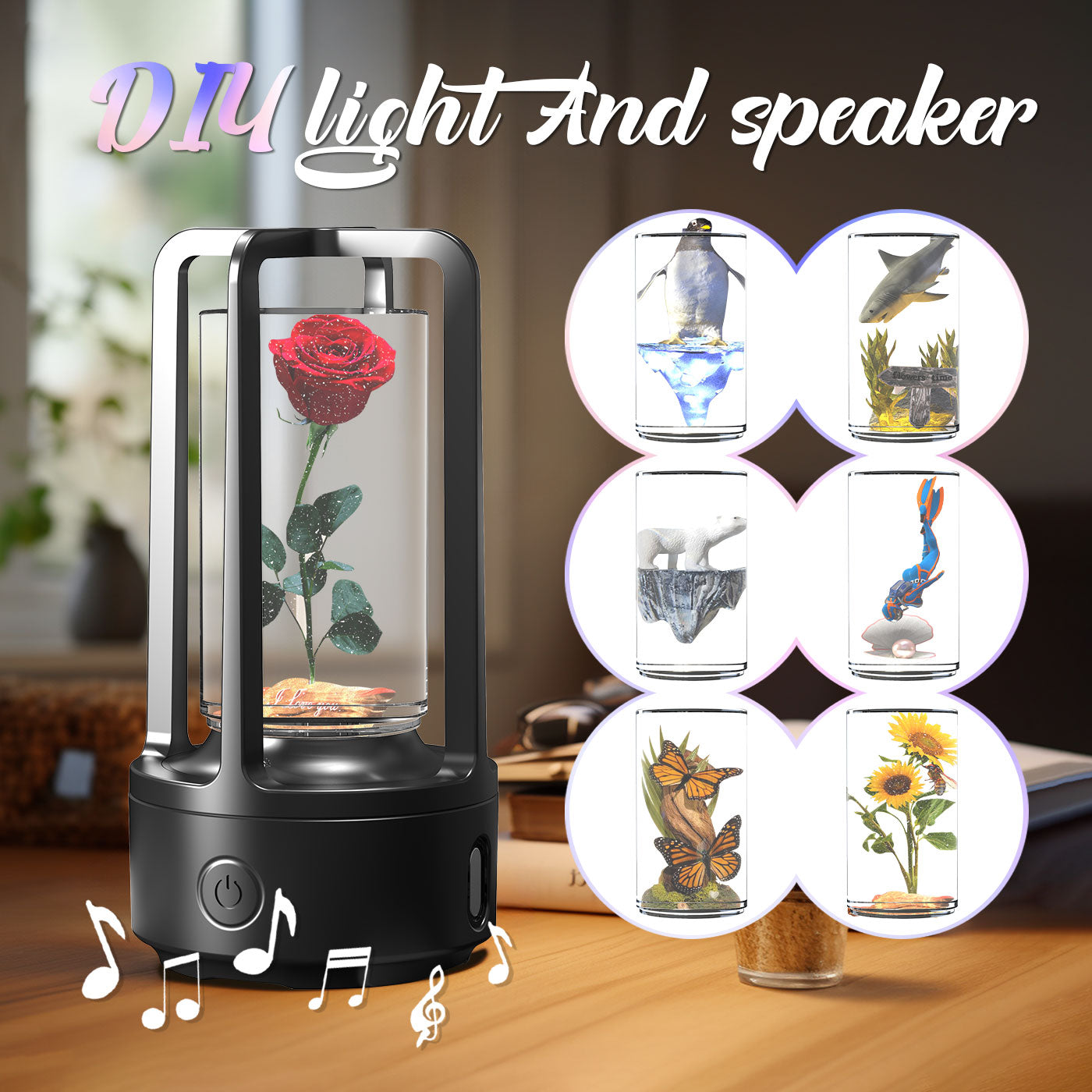 2-in-1 Audio Crystal Light and Bluetooth Speaker Gift - Touch-Controlled Resin Night Light