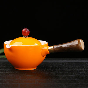 Ceramic Teapot With Wooden Handle Side-Handle Pot